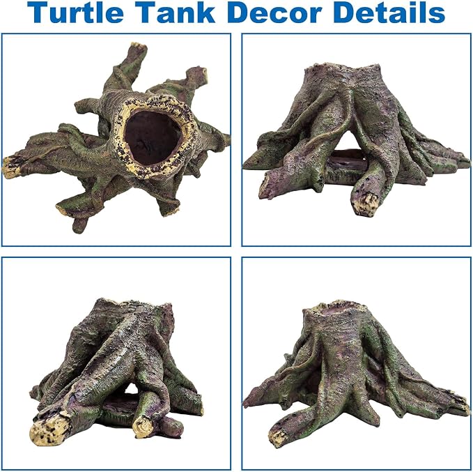 PINVNBY Resin Aquarium Tree Hollow Stump Decor - Fish Tank Ornament, Pleco Cave Hideout for Small Betta, Cichlid, Shrimp, Guppy & GloFish