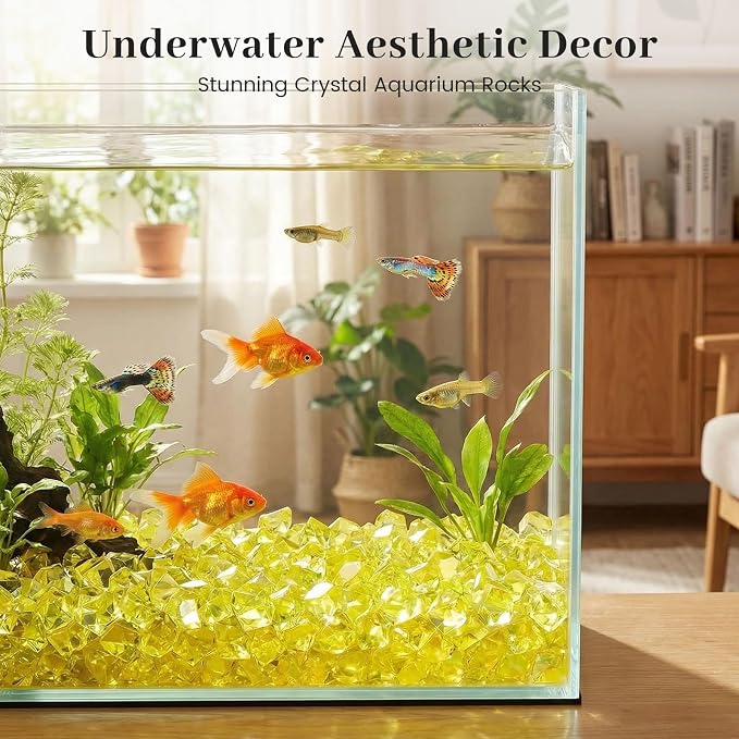 DomeStar Yellow Fake Ice Rocks, 150 PCS Acrylic Crystal for Vase Fillers | Fake Diamonds for Table Centerpieces Birthday Party Decor, Fish Tanks Decor Table Scatter DIY Craft Supplies