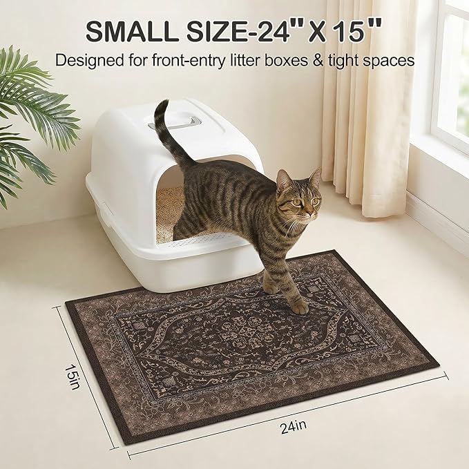 Glittme Cat Litter Mat with Non-Slip Bottom Litter Box Mat 24"X15" Litter Trapping Mat Easy to Clean Washable Cat Food Mat for Kitty,S