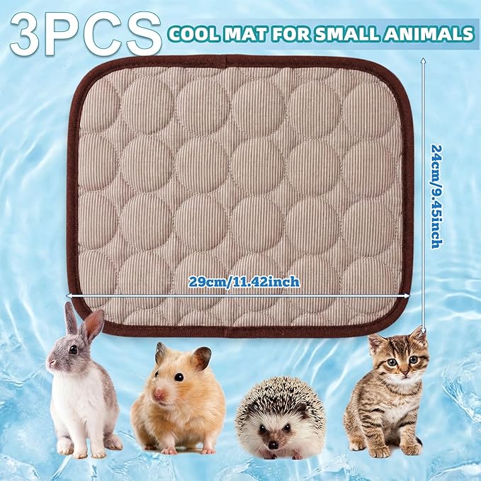 Jetec 3 Pcs Bunny Guinea Pig Beds Soft Bunny Mats Warm Guinea Pig Mat Small Animal Bed Pads Fleece Sleeping Pads for Indoor Rabbit Hamster Squirrel Hedgehog Chinchilla(Ice Silk,Summer,Brown)