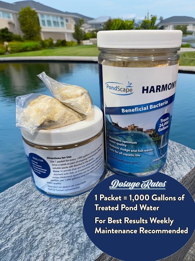 PONDSCAPE Harmony Beneficial Bacteria – Natural Clarifier Packets for Ponds, Waterfalls & Fountains – Supports Visual Clarity & Healthy Water Balance – 24 Packets