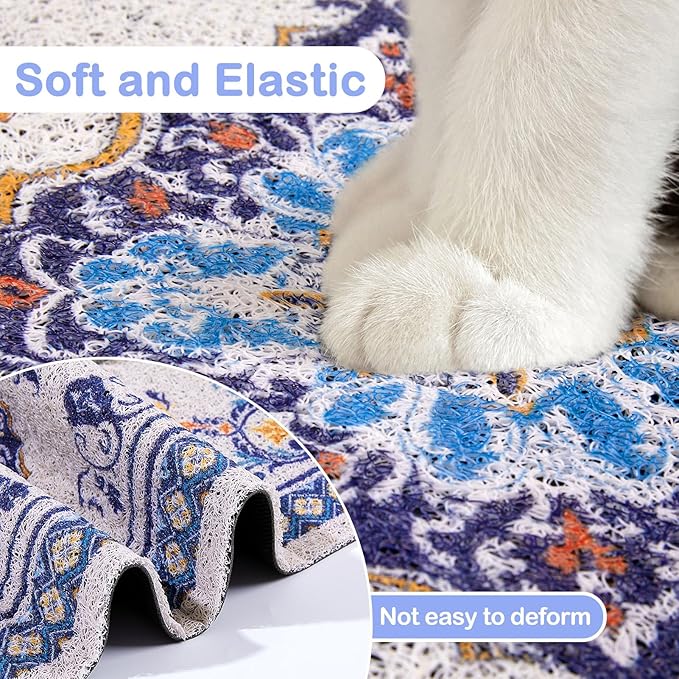 Glittme Cat Litter Mat with Non-Slip Bottom Litter Box Mat 24"x15" Litter Trapping Mat Easy to Clean Washable Cat Food Mat for Kitty,S