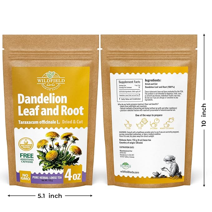 4 oz. Dandelion Leaf Root Tea Dandelion Tea Herbal (Taraxacum) - 113g Herbhojas Y Raнz De Diente De Leуn