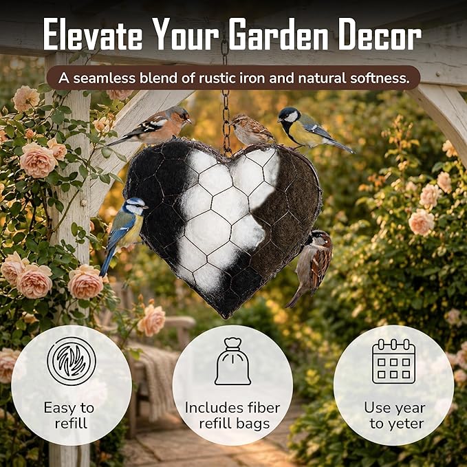 Alpaca Fiber Bird Nesting Heart – Natural Bird Nesting Material, Soft Alpaca Bird Nesting Heart for Outdoor Garden Birds & Nest Building Support