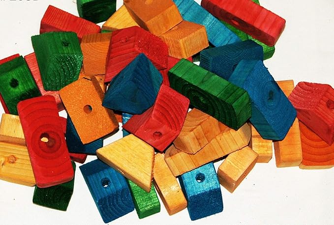 Colored Wooden Wood 50 Large Blocks with Holes Parts for Bird Parrot Toy Macaw Cockatoo