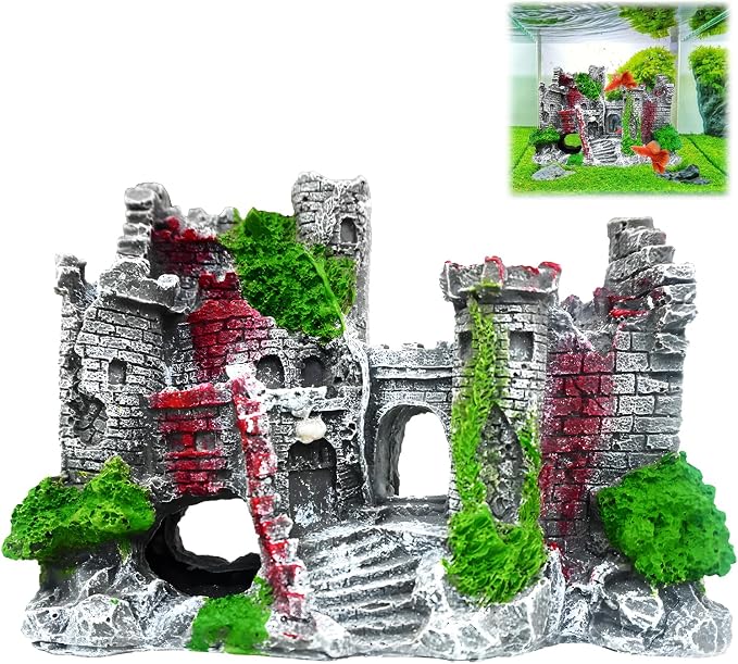 Aquarium Castle Fish Tank Decoration Cave - Shelter for Fish to Play and Rest, Aquarium Ornament Fish Tank Ornament for Shrimp, Turtle