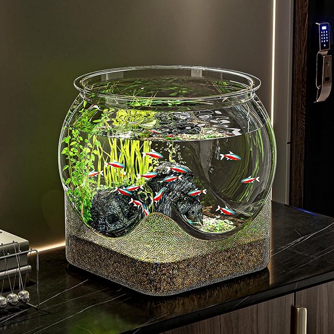 Fish Bowl P-lastic, Clear Round Shatterproof Desktop Aquarium Betta Fish Bowl for Centerpiece Home Decor