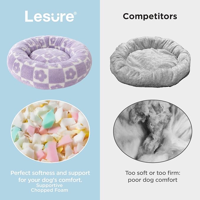 Lesure Shown on TV Donut Cat Bed for Indoor Cats - Small Round Dog Bed for Calming Pet as Gift with Washable Cover, Cute Puppy Bed with Jacquard Shaggy Plush & Anti Slip Bottom, 20 Inch, Flower Checks