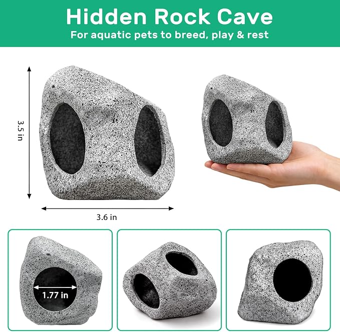 Fish Tank Decor, Aquarium Decor Set Betta Fish Tank Decorations with Artificial Green Plants & Hideaway Rock Cave for Betta Goldfish Turtle Reptile Decoration