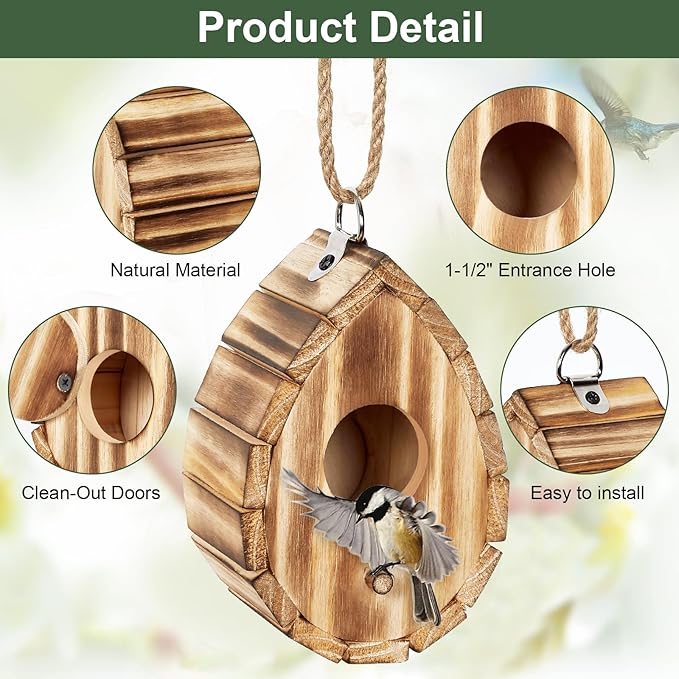 Hummingbird House,Wooden Birdhouse for Outside,Hanging Small Bird Houses,Wild Bird Nesting Box Outdoor Bird House for Bluebird,Finch,Cardinals