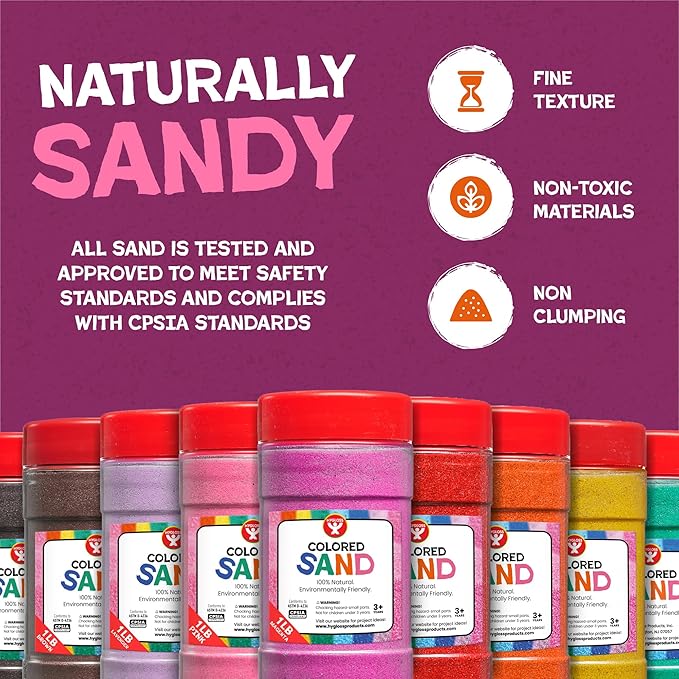 Hygloss Colored Sand for Craft – 6 Assorted Colors Bags – 3 lb– Vibrant Colorful Fine Sensory Play Sand Art Kits for Kids – Classroom Activities for Children 3 4 5 6 7 8 9 10 11 12 – Safe for Ages 3+
