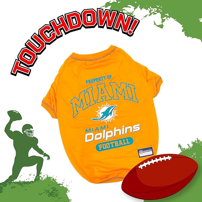 NFL Miami Dolphins Dog T-Shirt for Pets, Size Large. Officially Licensed Pet Shirt with Team Logo, Soft Stretchable Comfort Fit Apparel for Dogs & Cats