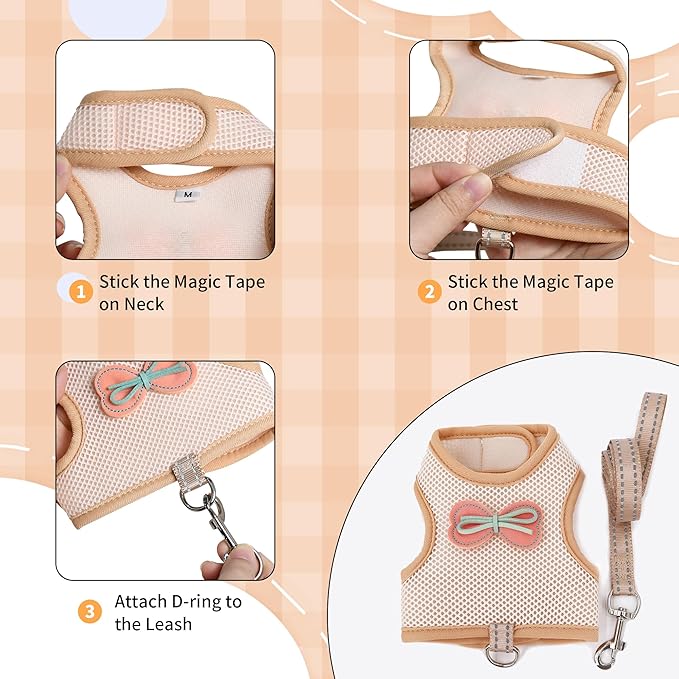 AIITLE No-Choke Rabbit Harness & Leash - Double-Layer Mesh, Reflective Safety Strap for Indoor/Outdoor Use, Perfect for Small Pets (Squirrels, Puppies, Holland Lops) Beige M