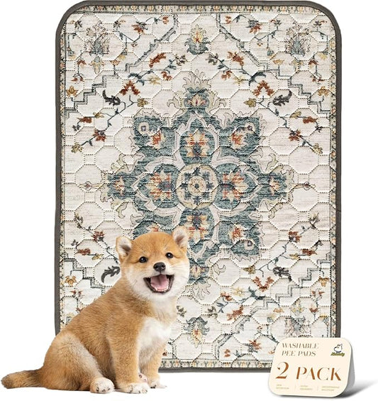 nunubaby Washable Pee Pads for Dogs, Stylish, Non-Slip and Leak-Proof Pee Pads. Reusable Potty Pads for Dogs for Crates and Floors.(Beige/Floral, 18" x24" )