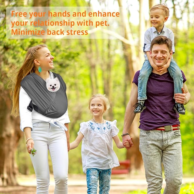 CUBY Swaddle Dog Sling Carrier for Small Dogs, Front Pet Sling Carrier Chest,Hands Free Adjustable Cat Sling Carrier Soft Cotton Reducing Pain Puppy Sling Carrier for Small Pet Up to 10lb (Dark Gray)