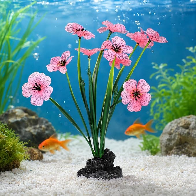 NOLITOY 2 Pcs Pink Aquarium Plants, 8.3 Inch Tall Decor for Betta Fish Tank | Premium soft plastic, heavy weighted base, colorfast in fresh water, 1 min quick setup, fits indoor goldfish glass bowls well