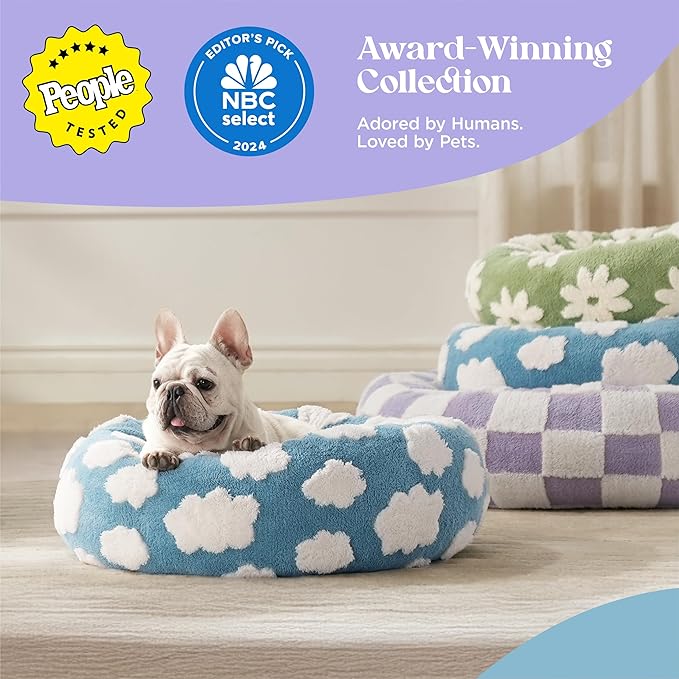 Lesure Shown on TV Donut Medium Dog Bed - Round Cat Beds Indoor Present for Calming Pets with Washable Cover, Home Decor Cute Modern Beds with Jacquard Shaggy Plush & Anti Slip Bottom, 30 Inch, Green
