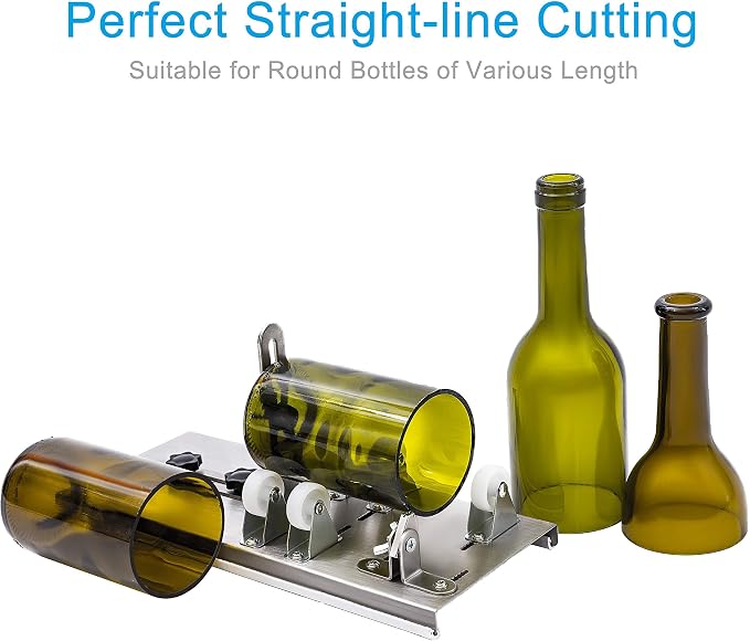 Glass Bottle Cutter, Upgraded Bottle Cutting Tool Kit for Round Bottles | 5-Wheel Bottle Stability, Adjustable Cutting Position, Spare Blade, Complete DIY Glass Cutting Kit for Round Bottles