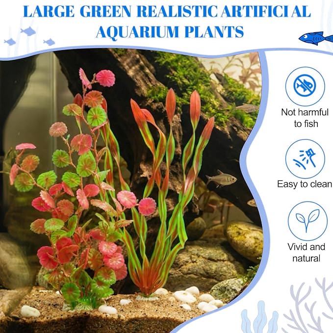 Aquarium Artificial Plants 2 Pack – Tall Realistic Fish Tank Plants Decor with Stable Base, Safe Soft Leaves for Betta, Guppy, Shrimp & Tropical Fish, Natural Aquascape Decoration for Aquarium