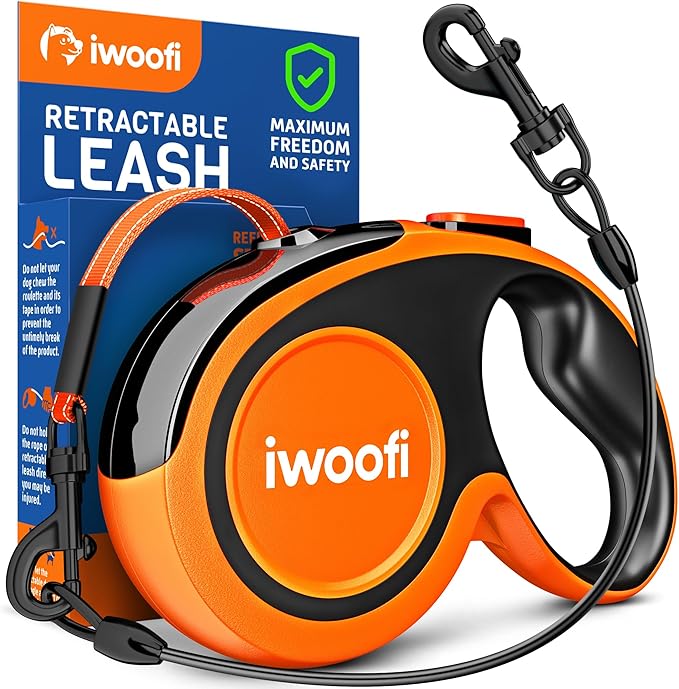 Retractable Dog Leash 18.2 ft – Chew Proof Cable Included – 360° Tangle-Free Design – Heavy Duty Reflective Leash – Soft Anti-Slip Grip Outdoor Daily for Small Medium Dogs up to 50 lbs (Orange)