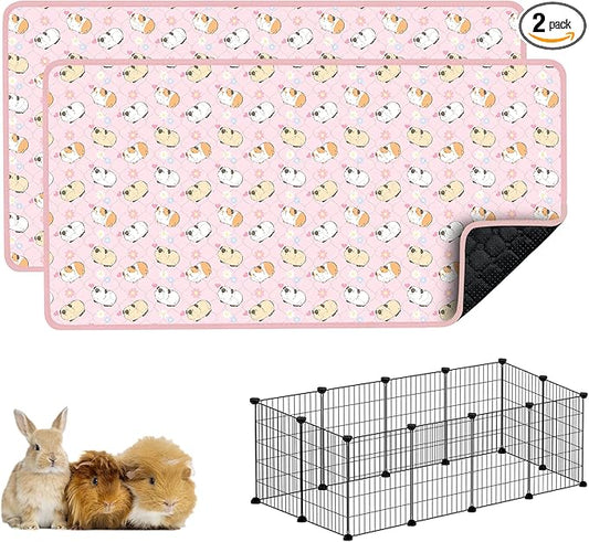 Guinea Pig Cage Liners, 59x31in 2 Pack Washable Guinea Pig Bedding, Waterproof Reusable & Anti Slip, Super Absorbent Guinea Pig Pee Pad for Small Animal, Rabbit, Bunny, Fit for C&C Cage, Pink