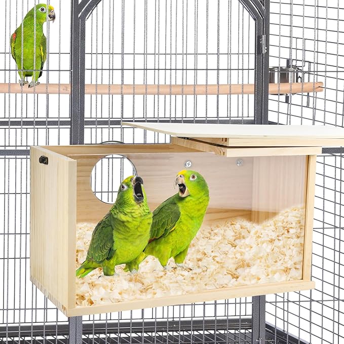 Parrot Nesting Box Cockatiel Nesting Box Bird Breeding Box House Handcrafted Wooden Acrylic Transparent Bird Box with Detachable Wooden Board for Parakeets Cockatiel Budgie Conure Parrot XL