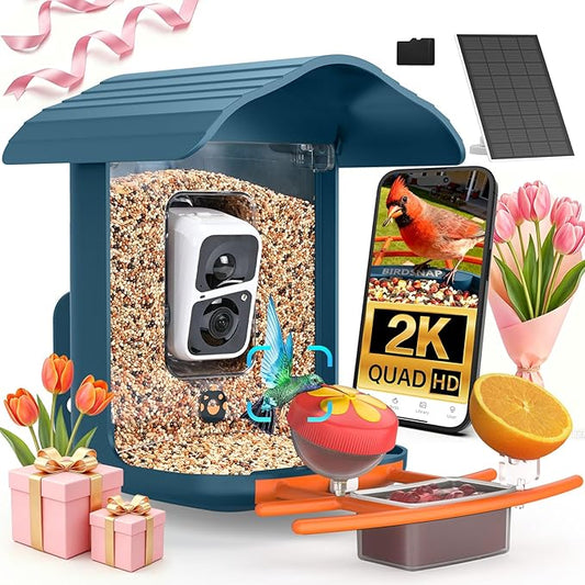 birdsnap® PAV-Bird Feeder with Camera,2K HD with 64GB Card, AI Identify Smart Bird House Cam Solar Panel,Live Stream,Motion Detection,Auto Record Video for Backyard Outdoors,Ideal Gift for Bird Lover