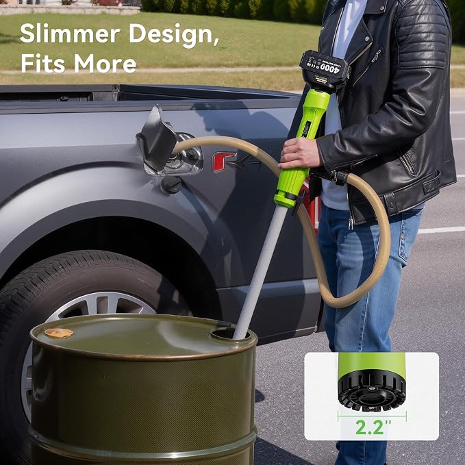 Taskstar Cordless Stick Transfer Pump for Water/Diesel, 2.2" Slim Filter OD | 720 GPH Draining, 16 FT Lift, 30-Min Runtime Per 4.0 Ah Battery, for Basement, Pool, Pond, Rain Barrels, Boat, Aquarium & RV