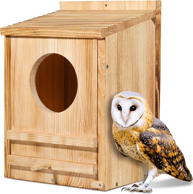 Barn Owl House, Owl Nesting Box for Outside, Wooden Screech Owls Nesting Box, Caliber Round Hollow Outdoor Bird's Boxes, Suitable for Wildlife Screech, Barred, Great Horned,Barn