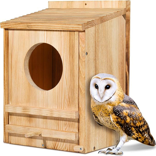 Barn Owl House, Owl Nesting Box for Outside, Wooden Screech Owls Nesting Box, Caliber Round Hollow Outdoor Bird's Boxes, Suitable for Wildlife Screech, Barred, Great Horned,Barn