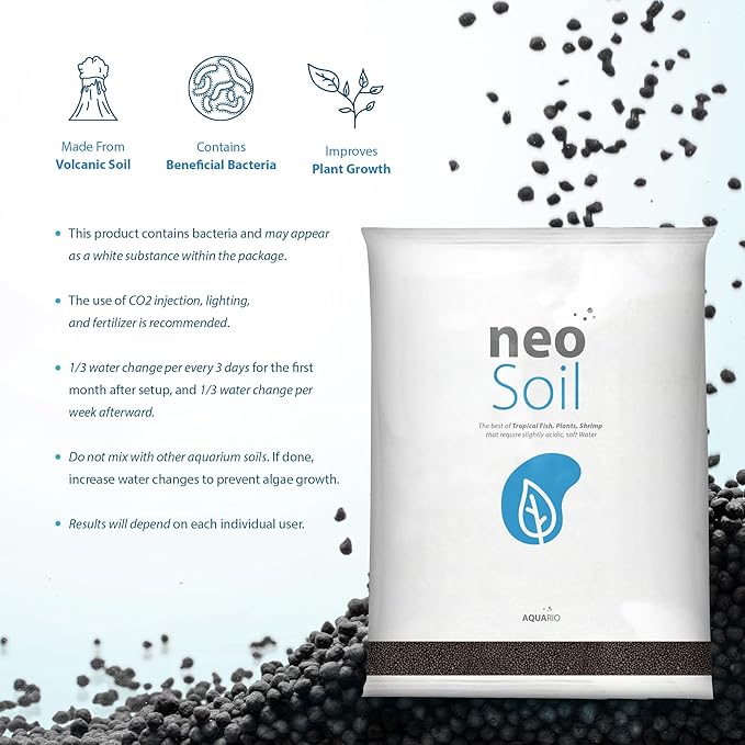 AQUARIO Neo Soil - Aquarium Soil for Freshwater Planted Tank, Volcanic Ash Substrate for Fish Tank w/Live Aquatic Plants, Slighty Acidic, PH Buffering Aquasoil for Planted Aquariums - Plants, 8L
