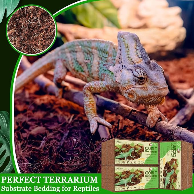 Riare 6 Pack Natural Coconut Fiber Substrate, Coco Coir Reptile Bedding | Coconut Husk Reptile Substrate for Tortoises, Hermit Crabs, Snakes, Bearded Dragon, Geckos, Reptile Enclosure/Terrarium Setup