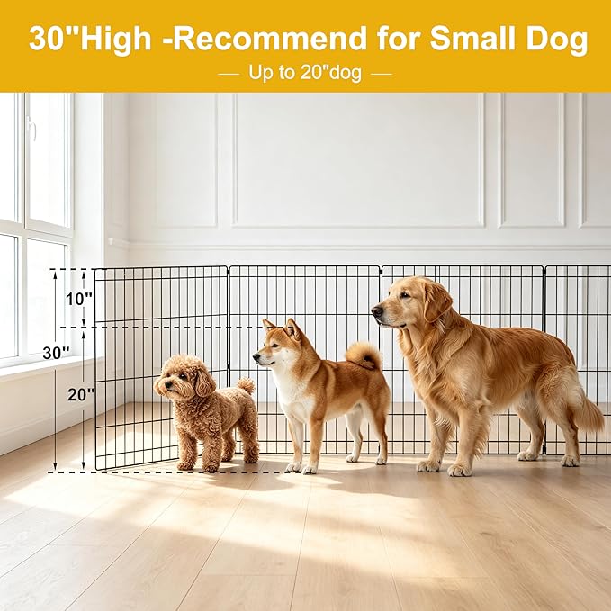 Dog Playpen with Top Cover,Foldable Metal Puppy Play Pen,24x30in 8 Panels Dog Playpen with Door for Indoor Outdoor,Heavy-Duty Pet Exercise Fence for Small Medium Animals