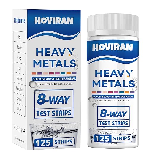 Heavy Metals Water Test Strips (125 Strips), 10 in 1 Home Water Test | Well & Drinking Water Testing Kit for Iron, Mercury, Copper, Lead, Chromium, Magnesium, Cadmium, Calcium