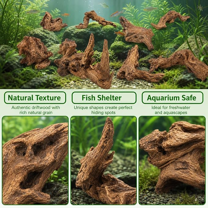 9PCS Driftwood for Aquarium, Aquarium Driftwood, Driftwood for Fishtank Natural Piece for Fish Tank Decoration