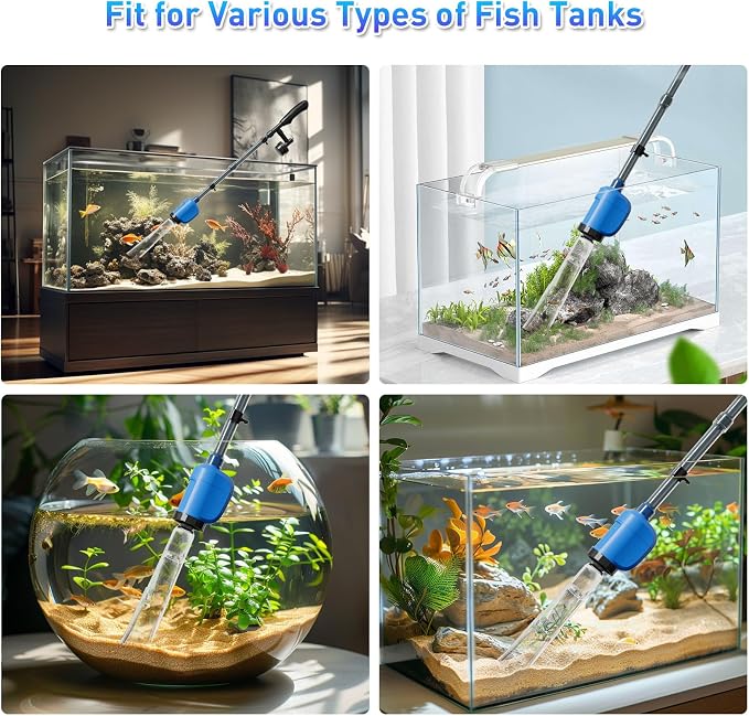 6-in-1 Electric Aquarium Gravel Cleaner, 530GPH Fish Tank Vacuum Cleaner with Upgraded Extended Sand Washer Cup, Water Changer, Debris Remover & Circulation Pump, Quiet 32W Pump for Freshwater Tanks