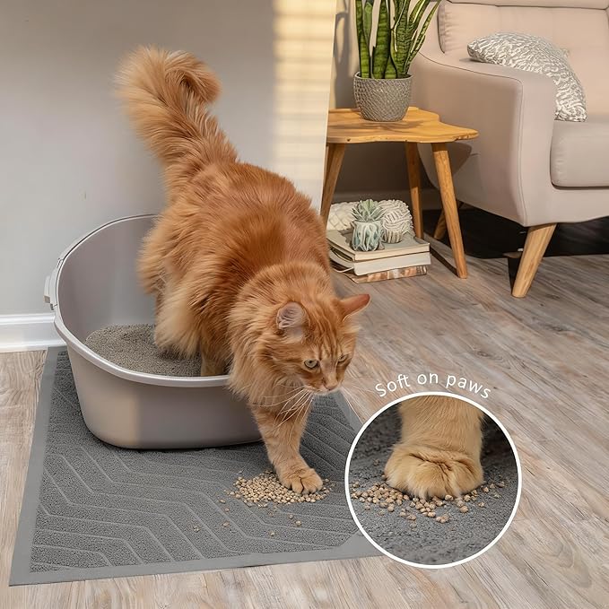 WePet Cat Litter Box Mat(No. 02-2), Kitty Premium PVC Pad, Durable Trapping Rug, Phthalate Free, Urine-Resistant, Scatter Control, L 35 x 23, Grey