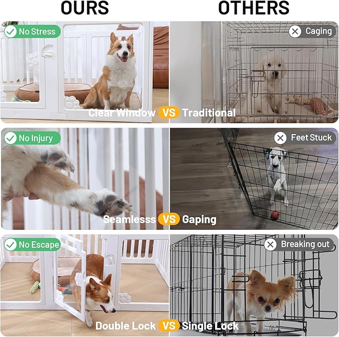 Clear Dog Fence Acrylic Pet Playpen Puppy Enclosure Cat Rabbit Small Play Pen Indoor Outdoor Whelping Box for Dogs with Gate (9 HDPE Panels+3 Transparent Panels)