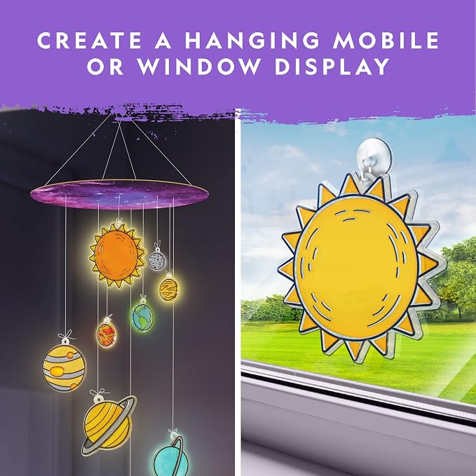 National Geographic Solar System Stained Glass Suncatcher Craft Kit | Glow-in-the-Dark Planets, Window Suncatchers, Hanging Mobile, Space Room Decor, Window Art, Creative Birthday Gift