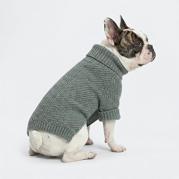 Fitwarm Dog Turtleneck Sweater, Thermal Knitted Pet Coat, Dog Winter Clothes for Small Dogs, Cat Apparel, Heather Grey, XL