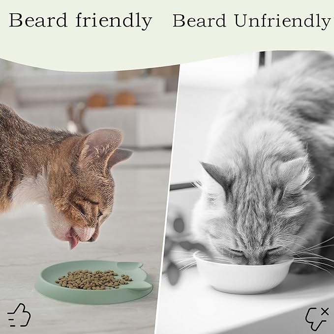 Cat Bowls for Indoor Gentle Small Kitten (2pcs, Soft Silicone) Shallow Wide Plates Feeder Whisker Fatigue Relief Cute Pet Kitty Food Water Dishes Set Anti Slip, Dishwasher Safe