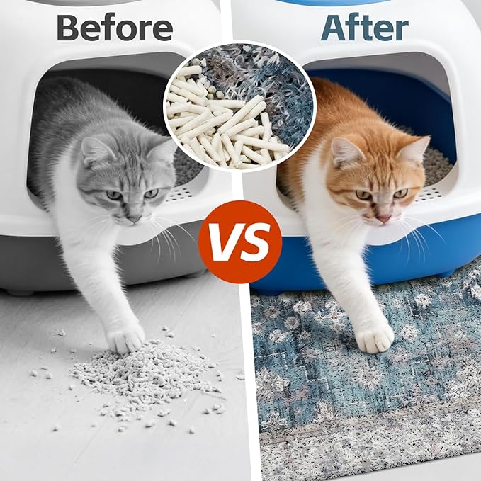 Cat Litter Mat Litter Trapping Mat, 33"x22" Waterproof Urine Proof Litter Box Mat Catcher Mat Non-Slip Washable for Kitty Kitten, Blue