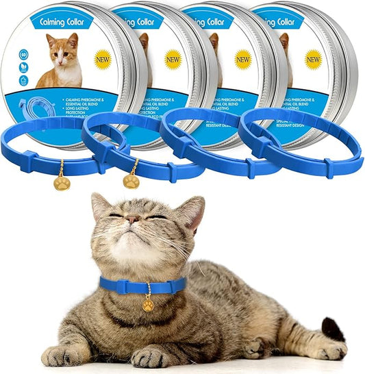Weewooday 4 Pcs Cat Calming Collar Adjustable Pheromones Scent Relaxing Cat Collar with 2 Pendant for Puppies Reduce Stress Aggression Anxious, up to 15 Inches(Blue)