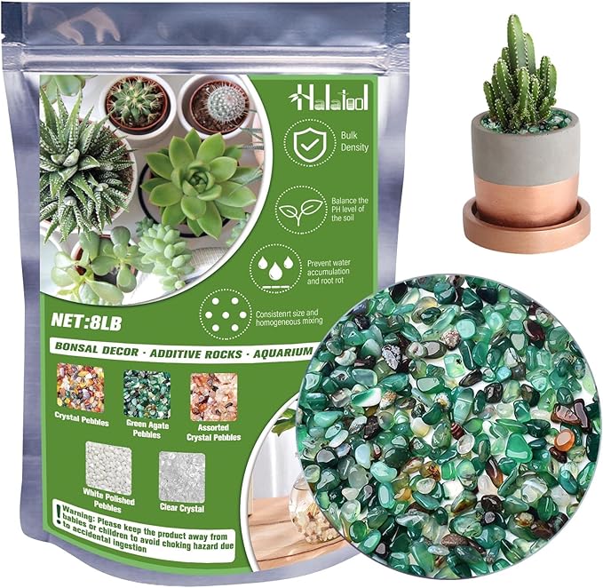 Halatool 8LB Green Aquarium Gravel, 0.35"-0.6" for Fish Tank and Plants | For fish tanks, planters, and succulents; gravel substrate, drainage rocks, decorative top dressing. Polished, non-toxic safe