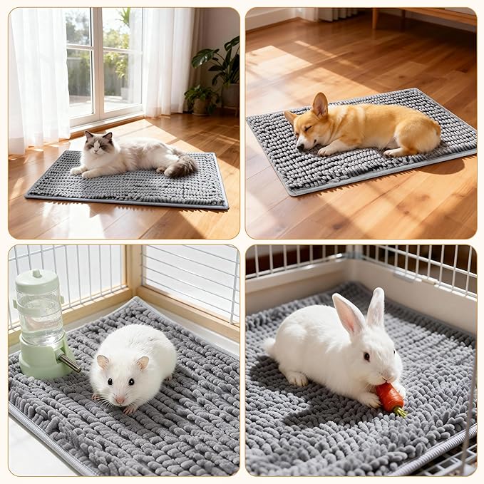6 Pcs Guinea Pig Cage Liner, 20x12 Inch Washable Fleece Bedding Mats & Reusable Pee Pads for Rabbits and Small Animals (Gray)
