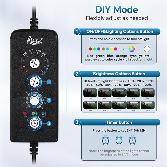 AQQA 26.97 Inch Submersible Aquarium Light, 24/7 Mode Fish Tank Light | 7 Adjustable Angles, 9 Color Options, 4 Rows Beads, Dimmable & Timer Control, IP68 Waterproof Full Spectrum Plant Light