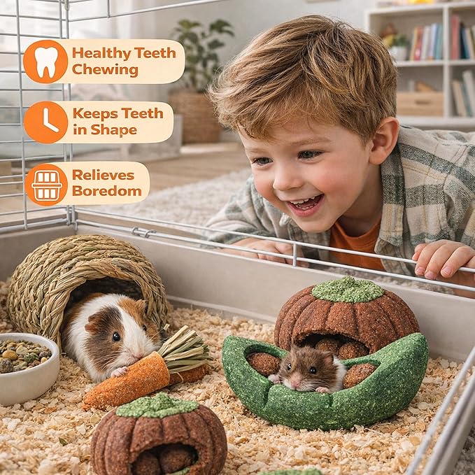 HERCOCCI Bunny Tunnel, Collapsible Rabbit Toys Hideout Tunnels & Tubes with Chew Toy Set for Guinea Pigs, Chinchillas, Ferrets and Small Pets