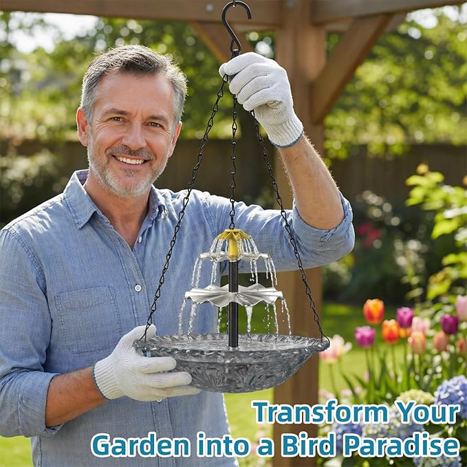 Solar Fountain for Bird Bath, Hanging Cascade Water Feature for Outdoor Garden & Yard Decor, Creates a Relaxing Flow that Attracts Birds (Gray(XL))