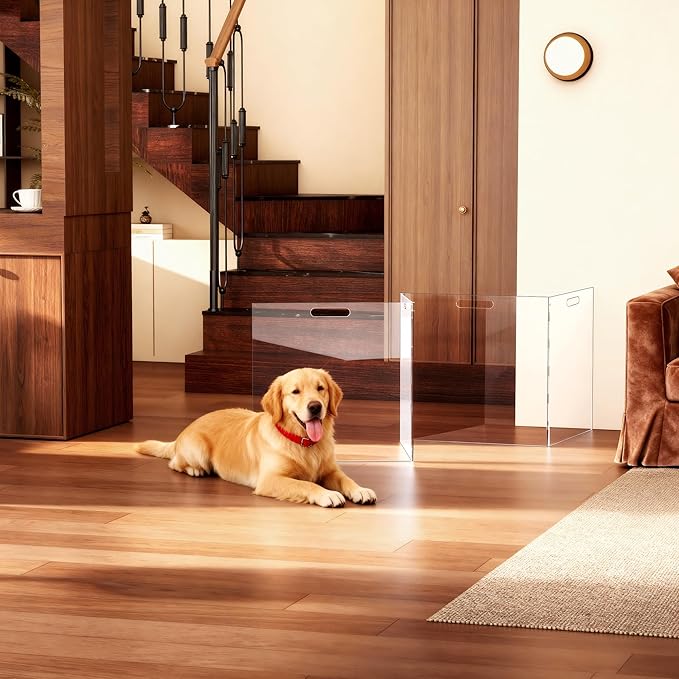 Acrylic Pet Playpen Gate for The House Doorways, Acrylic Pet Gate for Dogs, Freestanding, Clear (4 Panel)