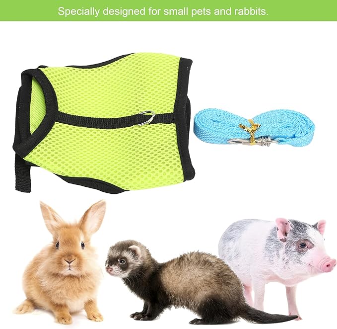 Small Dog Harness, Mesh Cloth Puppy Harness for Rabbits for Small Pets for Guinea Pigs(L, Green)